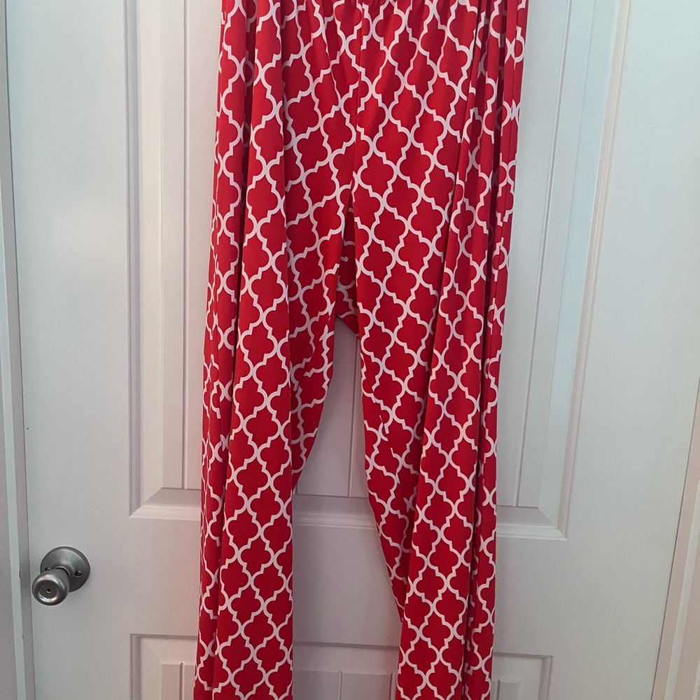 Sunny Leigh Coral & White Streych Wide Leg Pants 2X